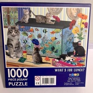 WHAT’S FOR LUNCH “PUZZLE” 1,000 Pieces Kittens On Fish tank EUC